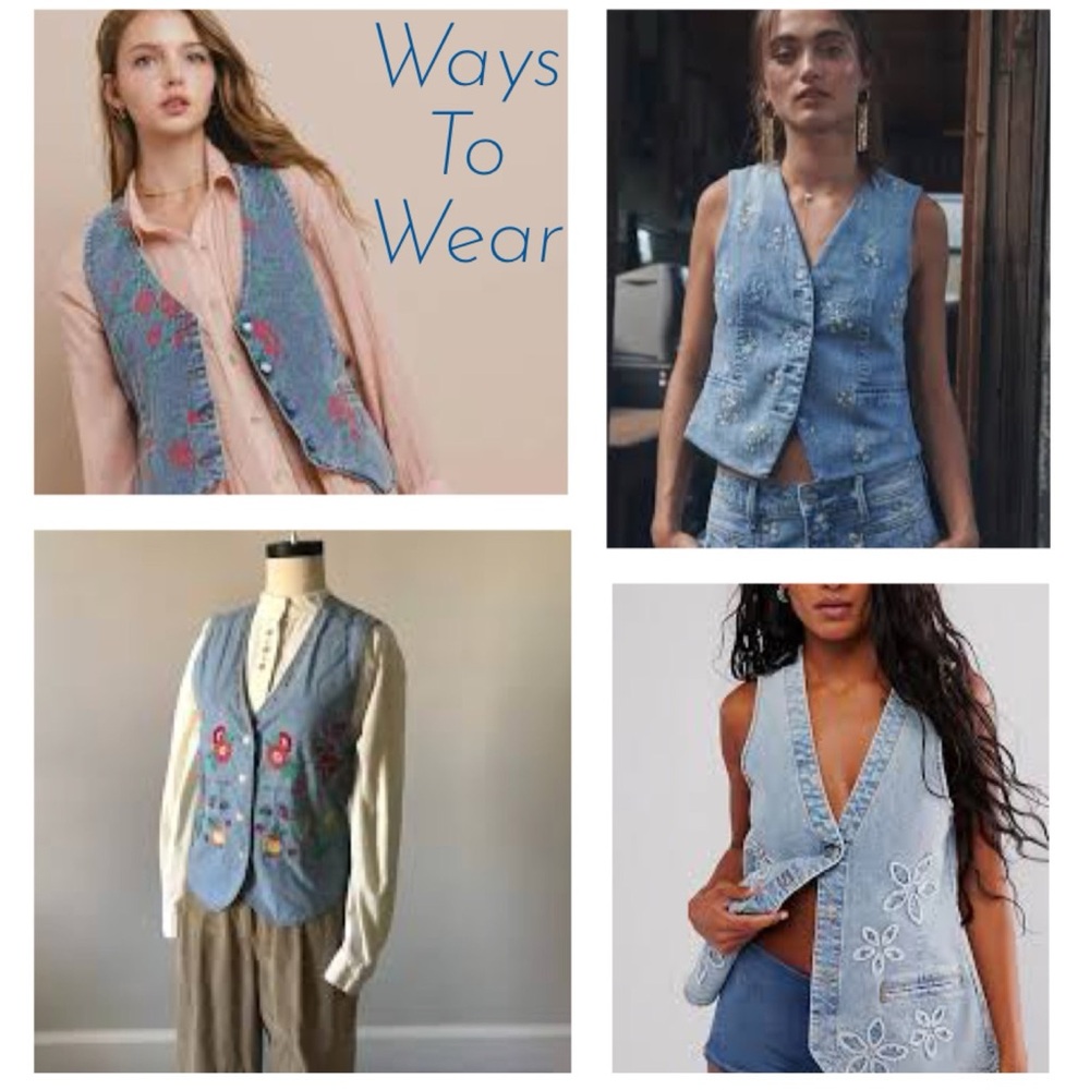 Vintage Embroidered Vest Chambray Denim Cottagecore Floral Koret Blue Size 1X - Picture 8 of 16